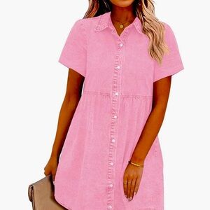 Denim Dress Babydoll Tiered Short Sleeve Button Down Jean Shirt Dresses Sz XL